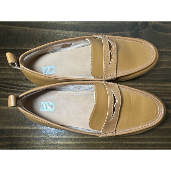 FitFlop Lena Slip On Penny Loafers Flat Shoes Tan Beige Women's SIZE 8 - Picture 6 of 9